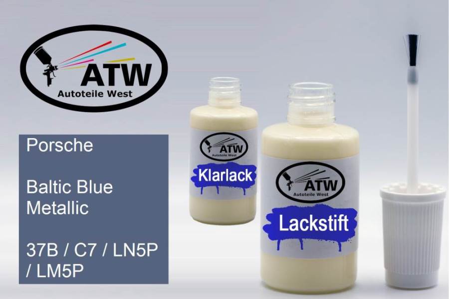 Porsche, Baltic Blue Metallic, 37B / C7 / LN5P / LM5P: 20ml Lackstift + 20ml Klarlack - Set, von ATW Autoteile West.